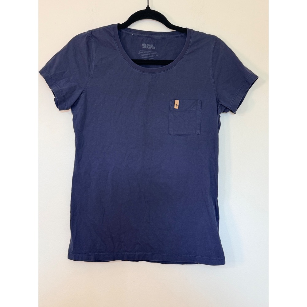 Fjallraven Ovik T-Shirt W Navy Blue Cotton Pocket Tee Logo 89499 Womens S